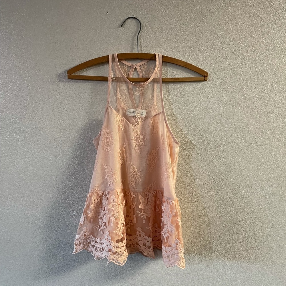 Abercrombie Lace High Neck Tank - Peach